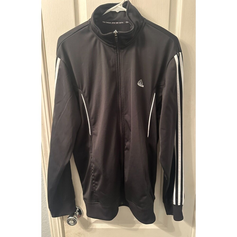 Men's Active Climalite Black‎ Full Zip Adidas Track Jacket Size Large